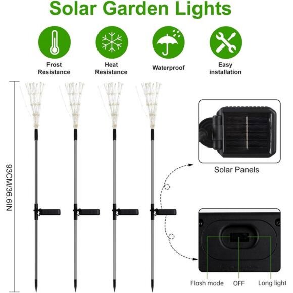 4 Pcs Solar Garden Light Outdoor,175 LED Solar Firework Lights for Yard, 2 modes - Picture 5 of 7